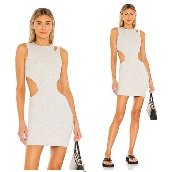 REVOLVE SUPERDOWN Bri Cut Out Ribbed Dress in Heather Grey - Picture 1 of 7